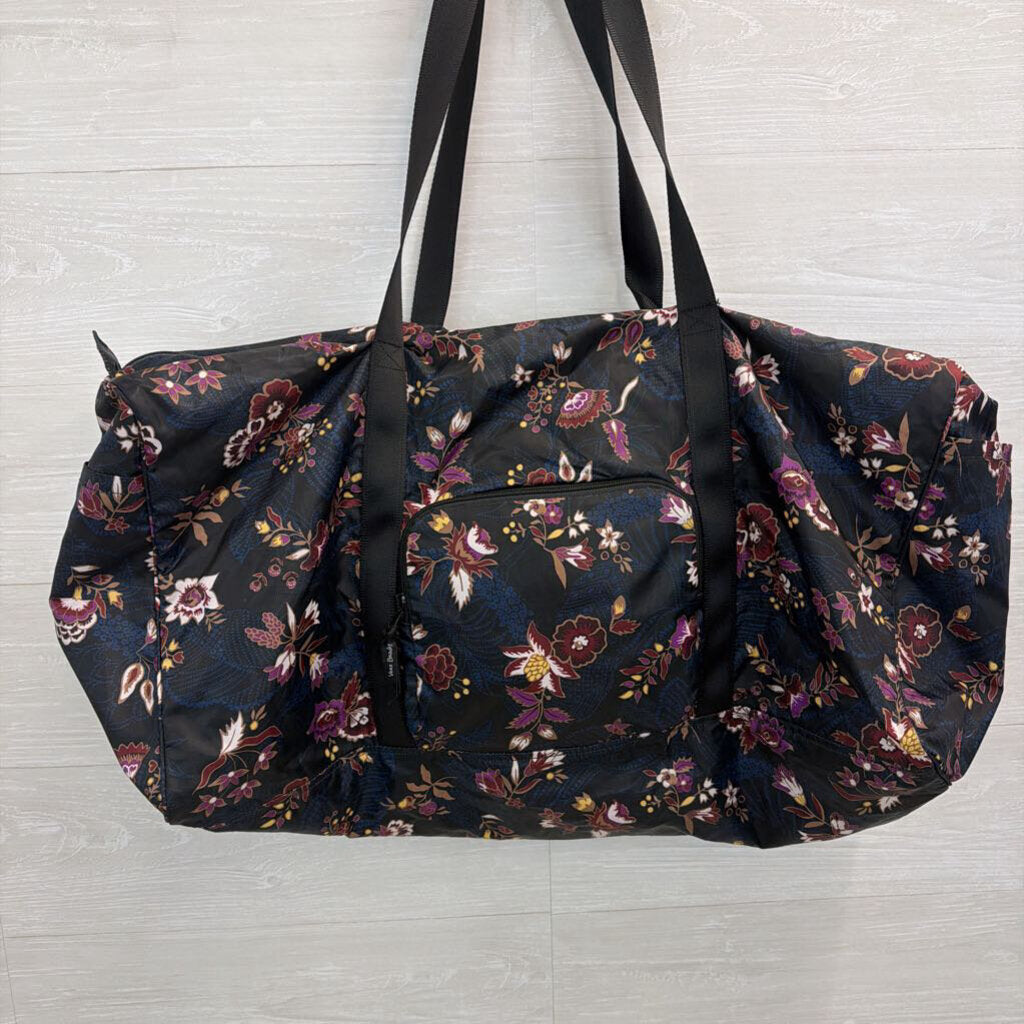 Vera Bradley Black/ Multi Floral Print Nylon Large Duffel Travel Bag