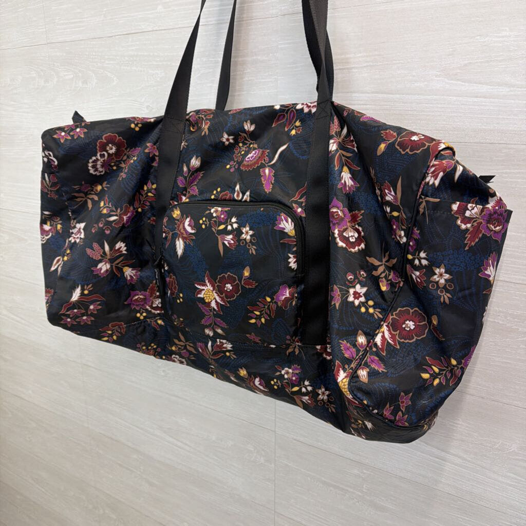 Vera Bradley Black/ Multi Floral Print Nylon Large Duffel Travel Bag