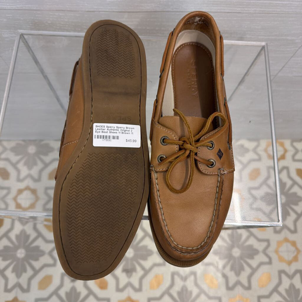Sperry Brown Leather Authentic Original 2 Eye Boat Shoes 11
