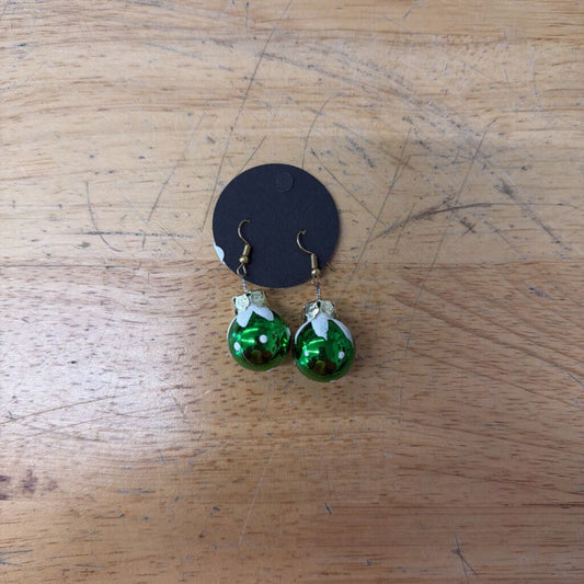 Green Holiday Ornament Drop Earrings