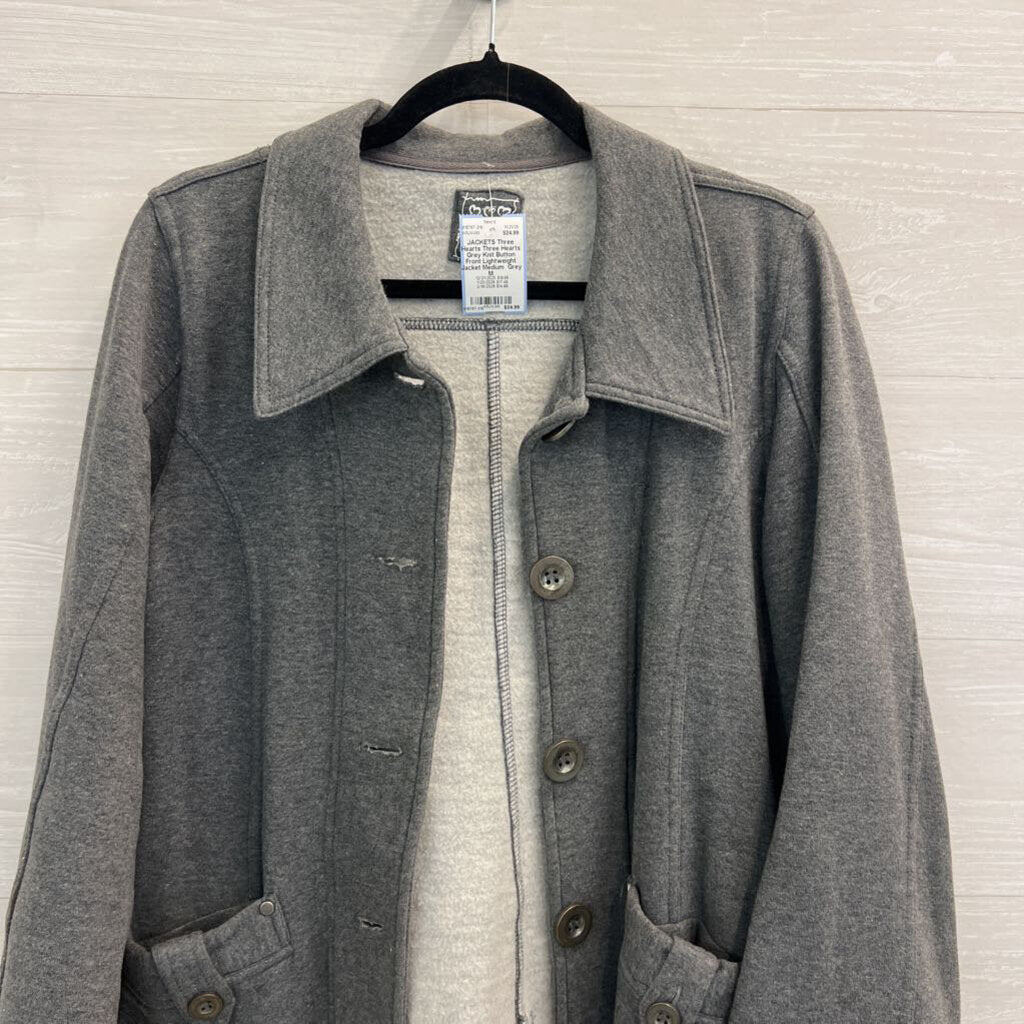 Three Hearts Grey Knit Button Front Lightweight Jacket Medium