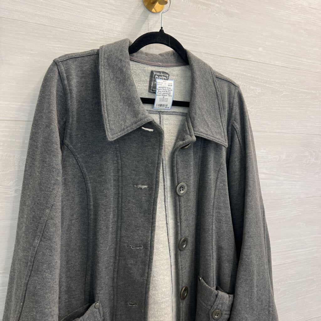 Three Hearts Grey Knit Button Front Lightweight Jacket Medium