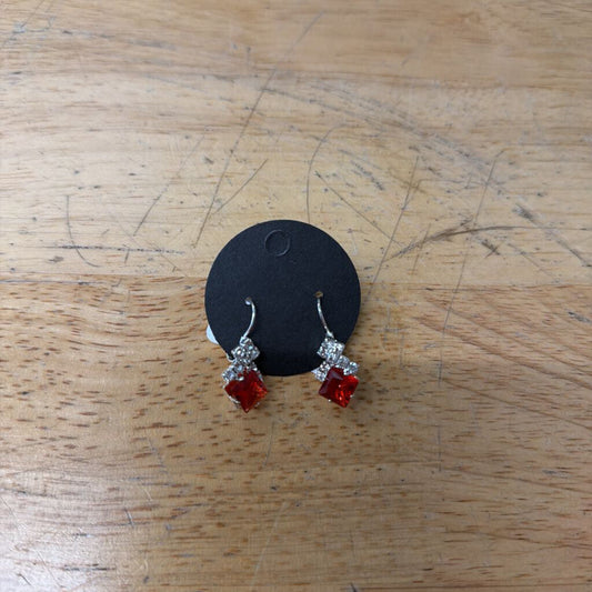 Silver/ Red Stone/ Rhinestone Small Drop Earrings