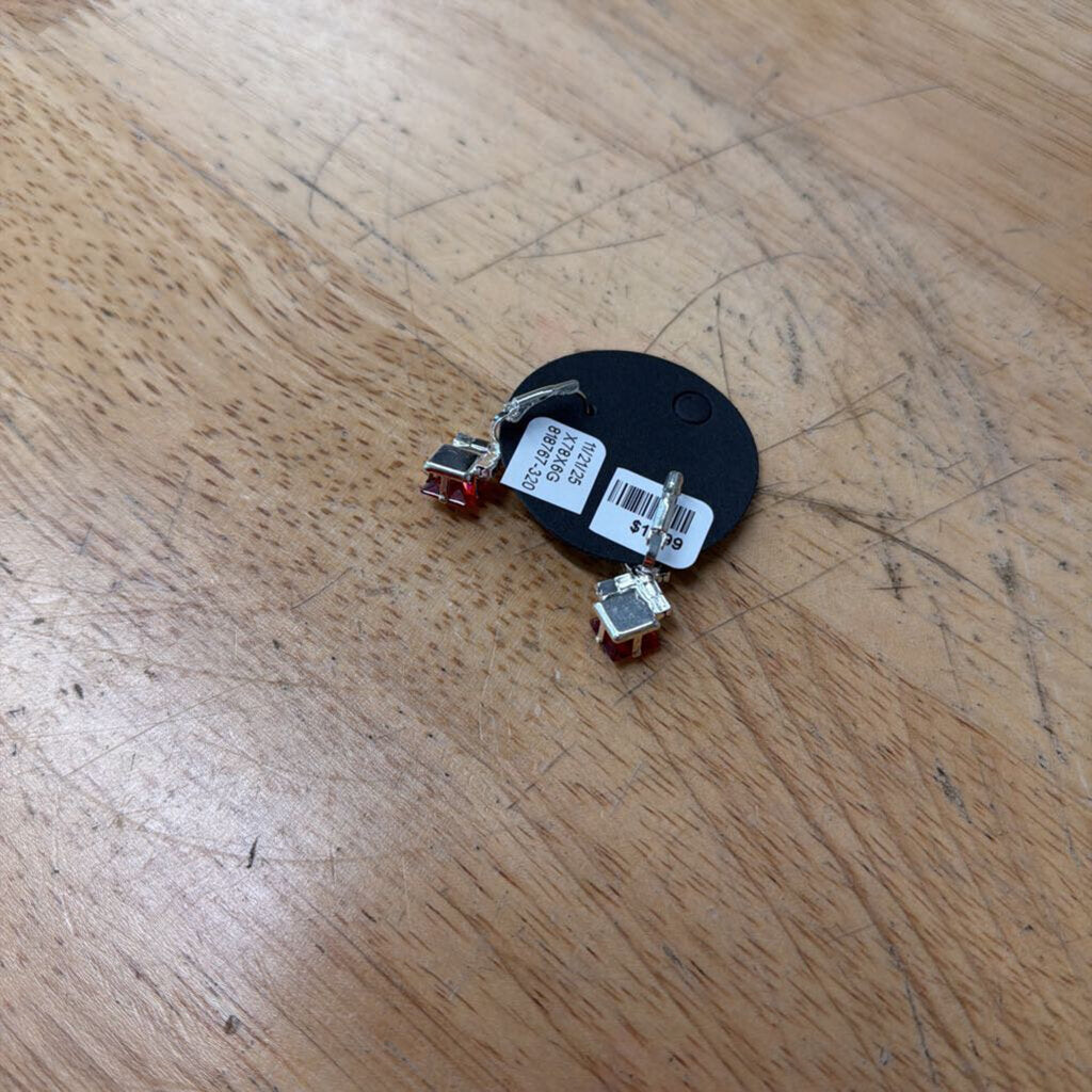 Silver/ Red Stone/ Rhinestone Small Drop Earrings