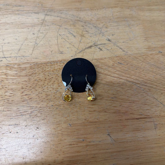 Silver/ Yellow Stone/ Rhinestone Small Drop Earrings