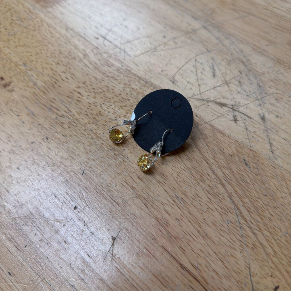 Silver/ Yellow Stone/ Rhinestone Small Drop Earrings