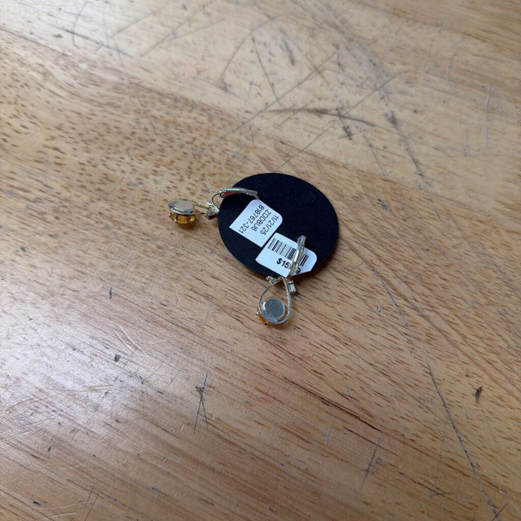 Silver/ Yellow Stone/ Rhinestone Small Drop Earrings