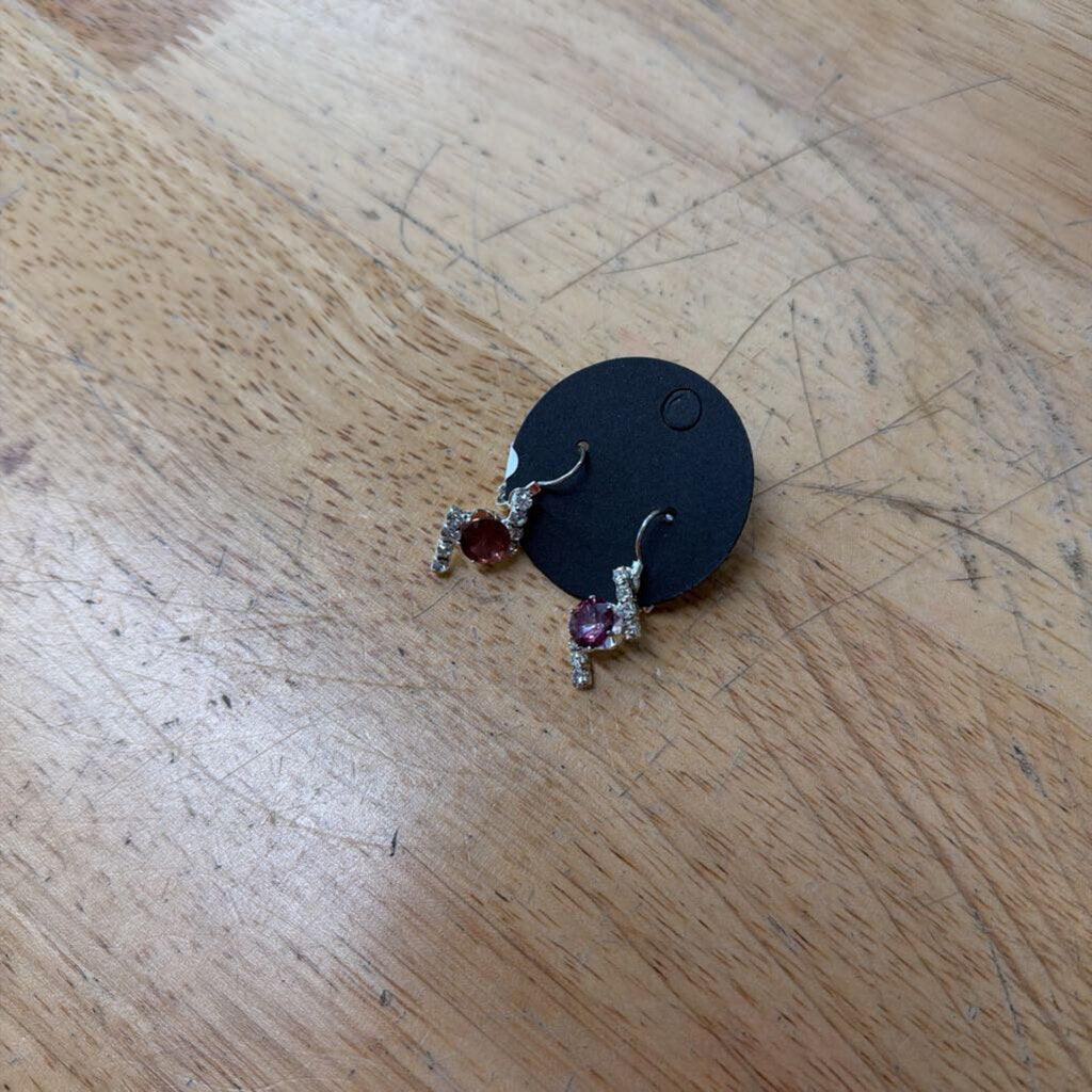 Silver/ Purple Stone/ Rhinestone Small Drop Earrings