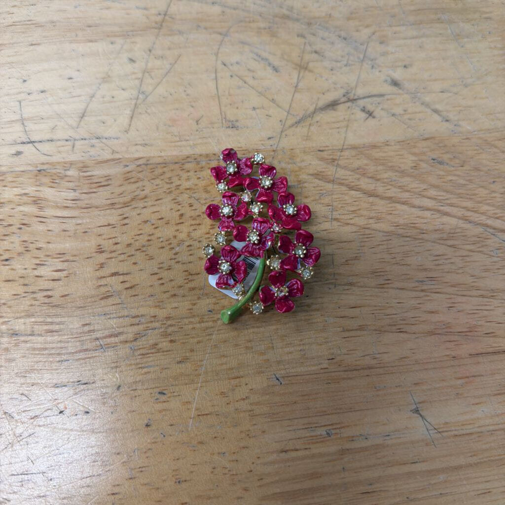 Pink Enamel Flower Cluster Brooch