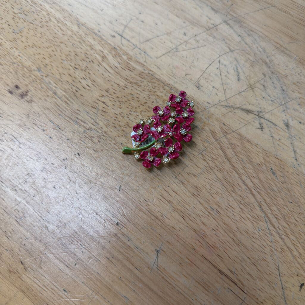 Pink Enamel Flower Cluster Brooch