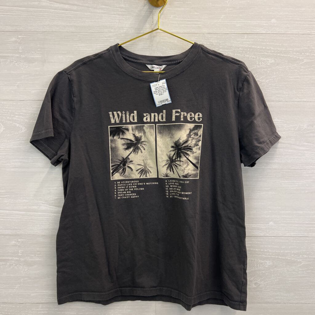 Wild Fox Grey/ Beige Wild and Free Short Sleeve Graphic Tee Large