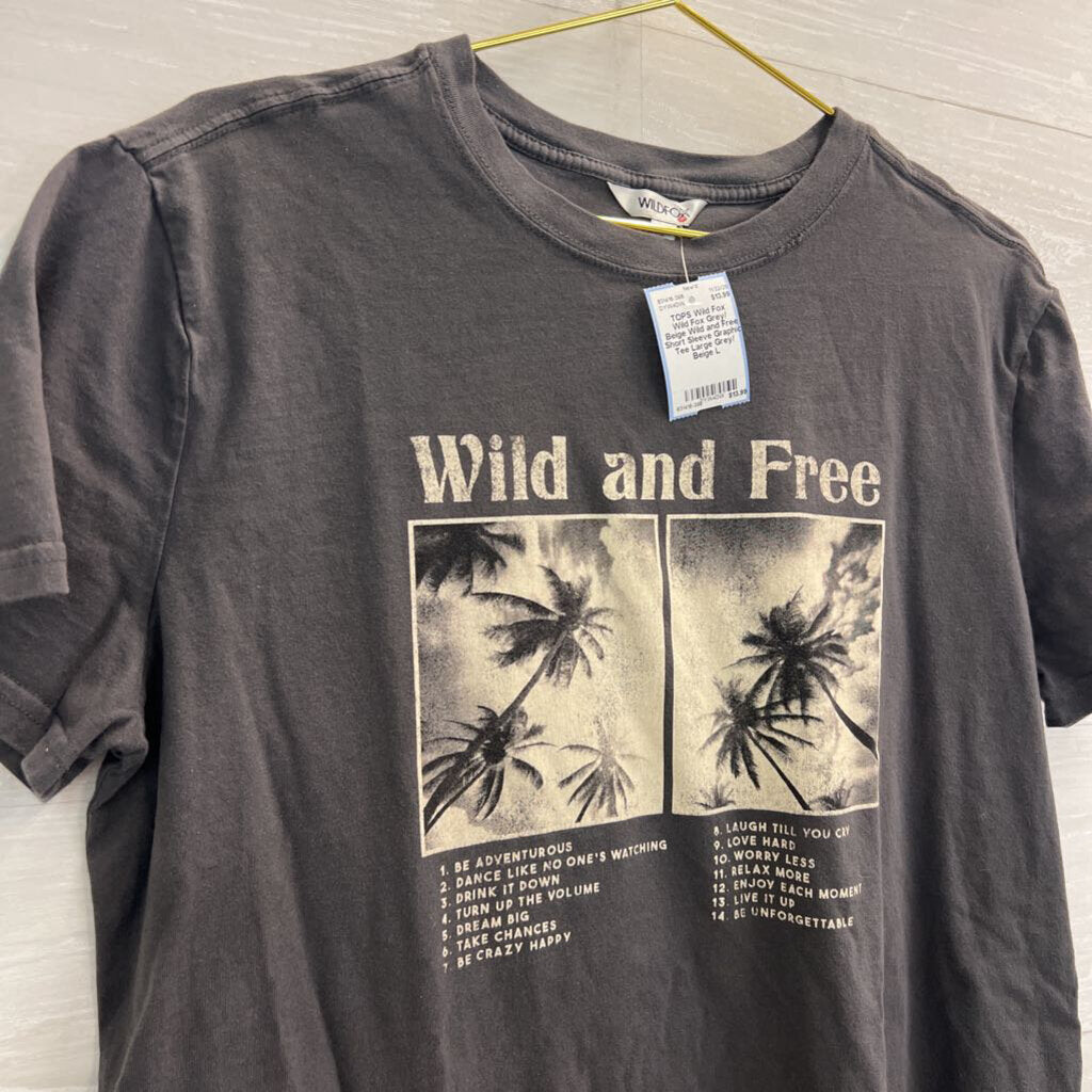 Wild Fox Grey/ Beige Wild and Free Short Sleeve Graphic Tee Large