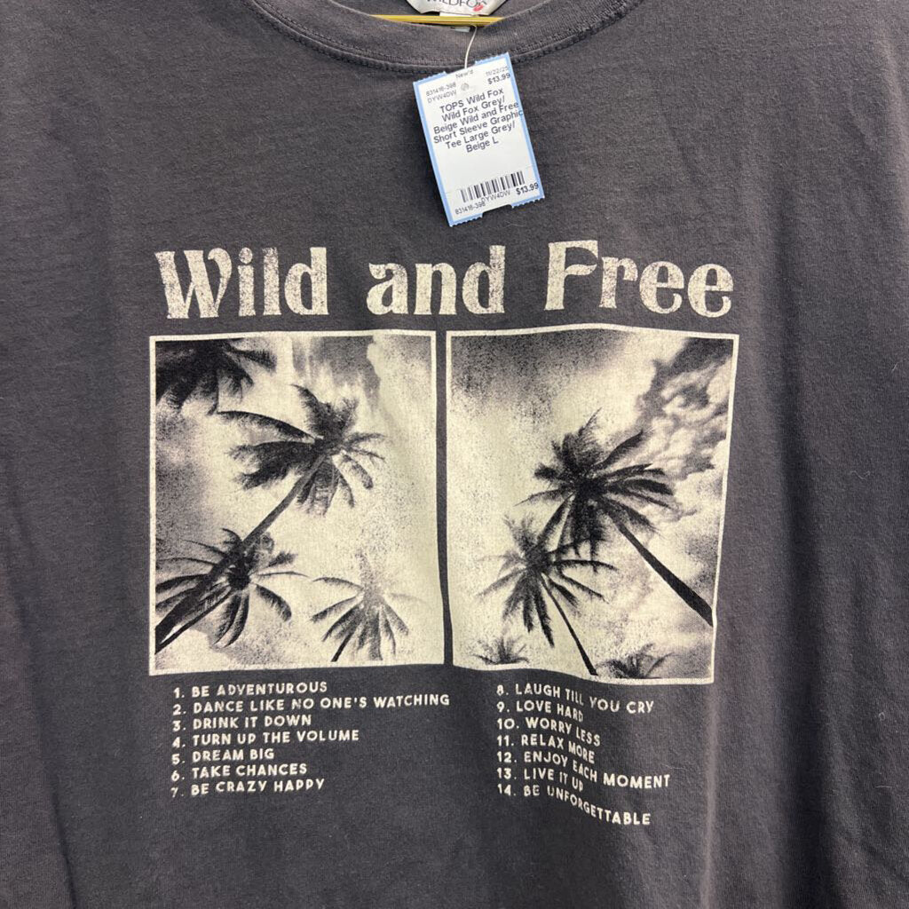 Wild Fox Grey/ Beige Wild and Free Short Sleeve Graphic Tee Large