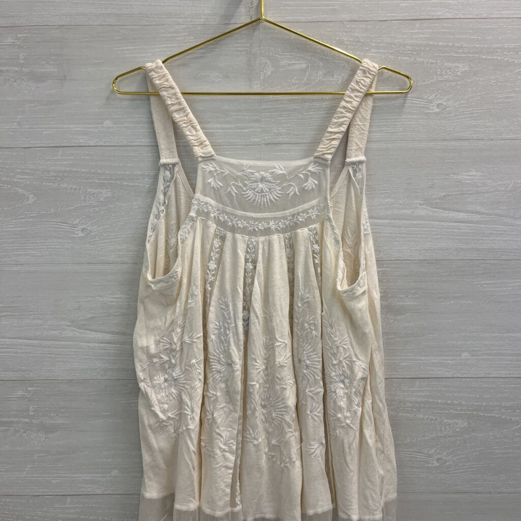 Free People Cream Embroidered Tunic Tank Top Medium