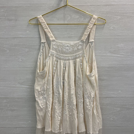 Free People Cream Embroidered Tunic Tank Top Medium