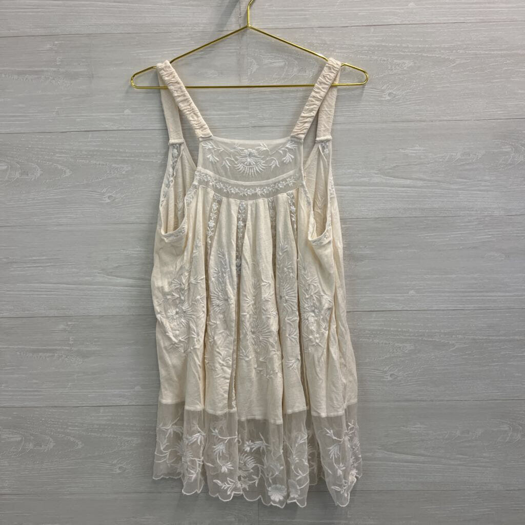 Free People Cream Embroidered Tunic Tank Top Medium
