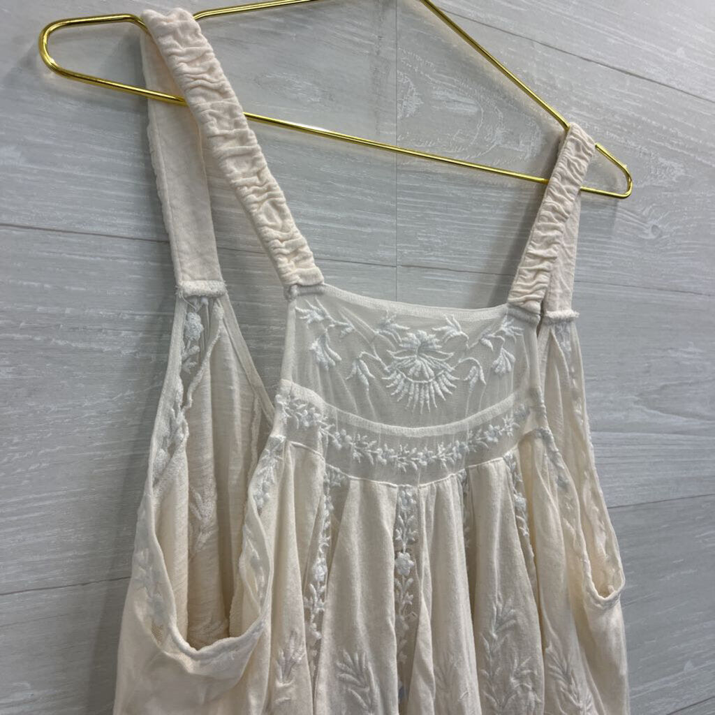 Free People Cream Embroidered Tunic Tank Top Medium