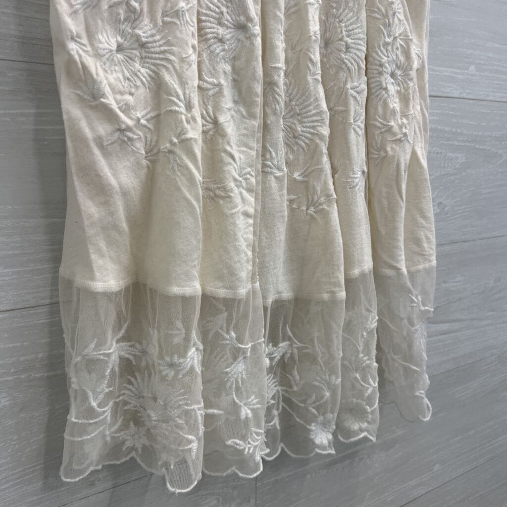 Free People Cream Embroidered Tunic Tank Top Medium