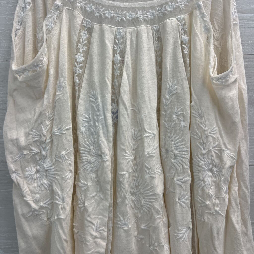 Free People Cream Embroidered Tunic Tank Top Medium