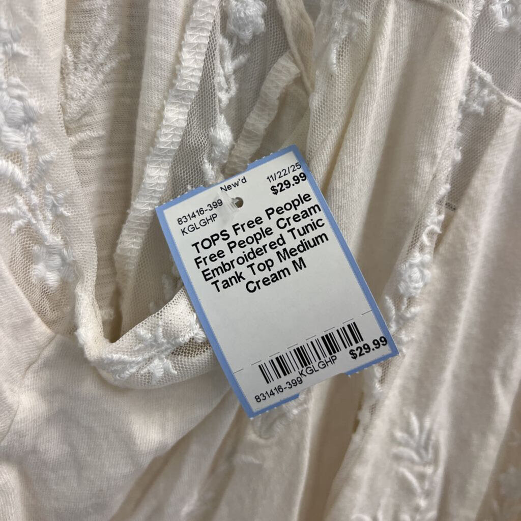 Free People Cream Embroidered Tunic Tank Top Medium
