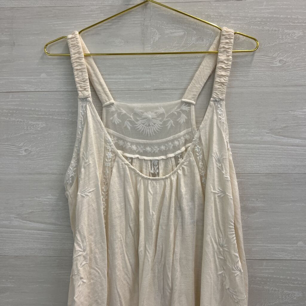 Free People Cream Embroidered Tunic Tank Top Medium