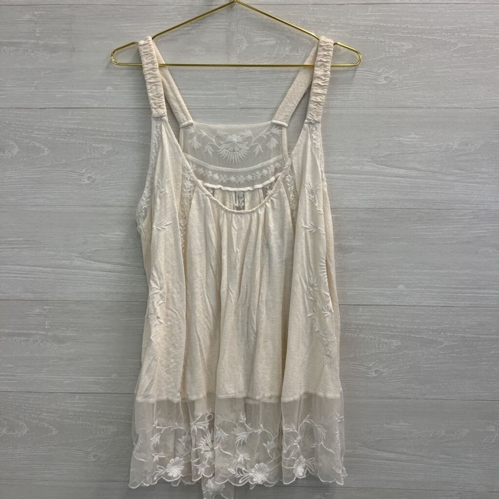 Free People Cream Embroidered Tunic Tank Top Medium