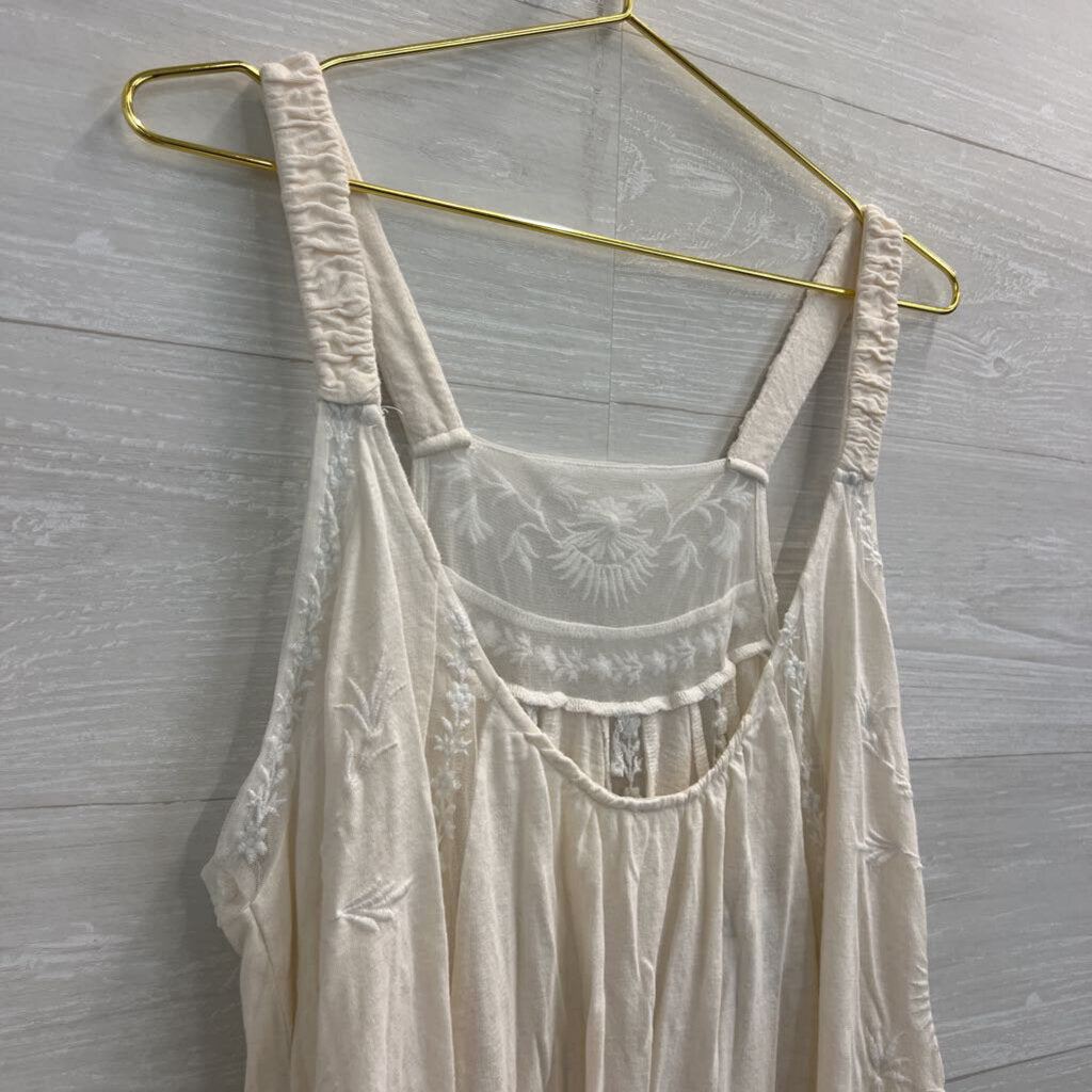 Free People Cream Embroidered Tunic Tank Top Medium