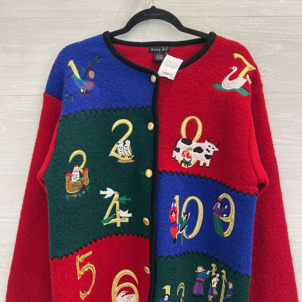 Vintage Tally Ho Red/ Multi 12 Days of Christmas Button Up Jacket Medium