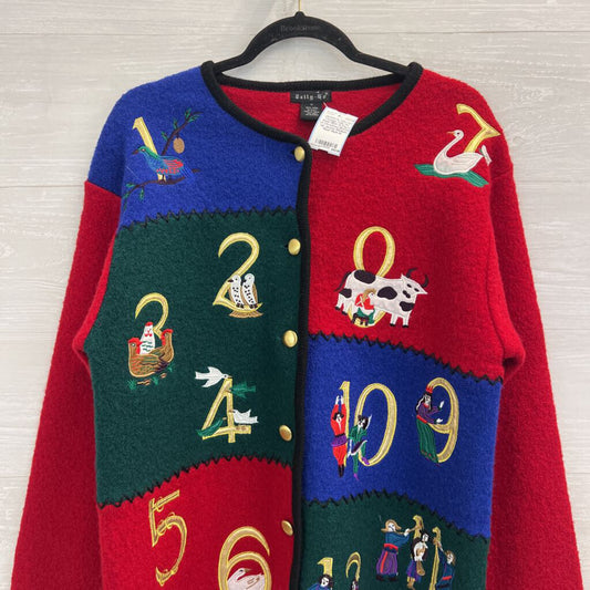 Vintage Tally Ho Red/ Multi 12 Days of Christmas Button Up Jacket Medium