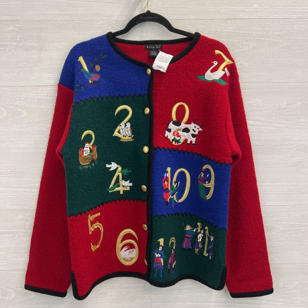 Vintage Tally Ho Red/ Multi 12 Days of Christmas Button Up Jacket Medium