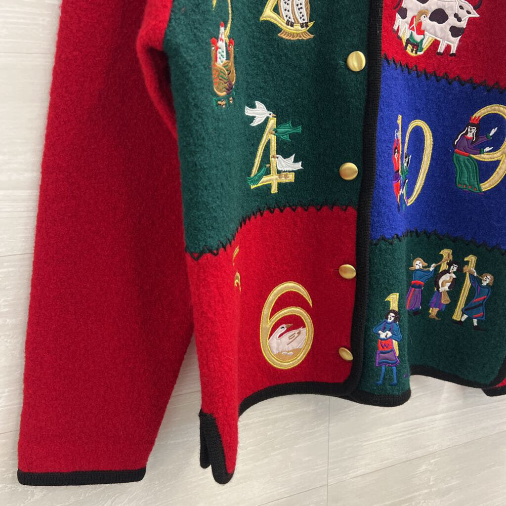 Vintage Tally Ho Red/ Multi 12 Days of Christmas Button Up Jacket Medium