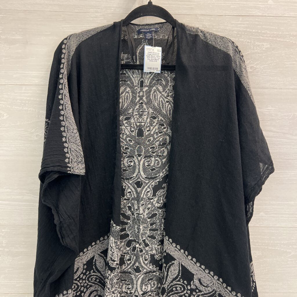 American Eagle Black/ White Print Kimono Top One Size