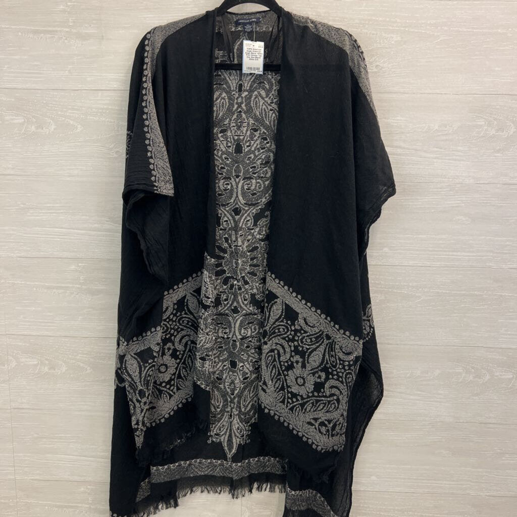 American Eagle Black/ White Print Kimono Top One Size