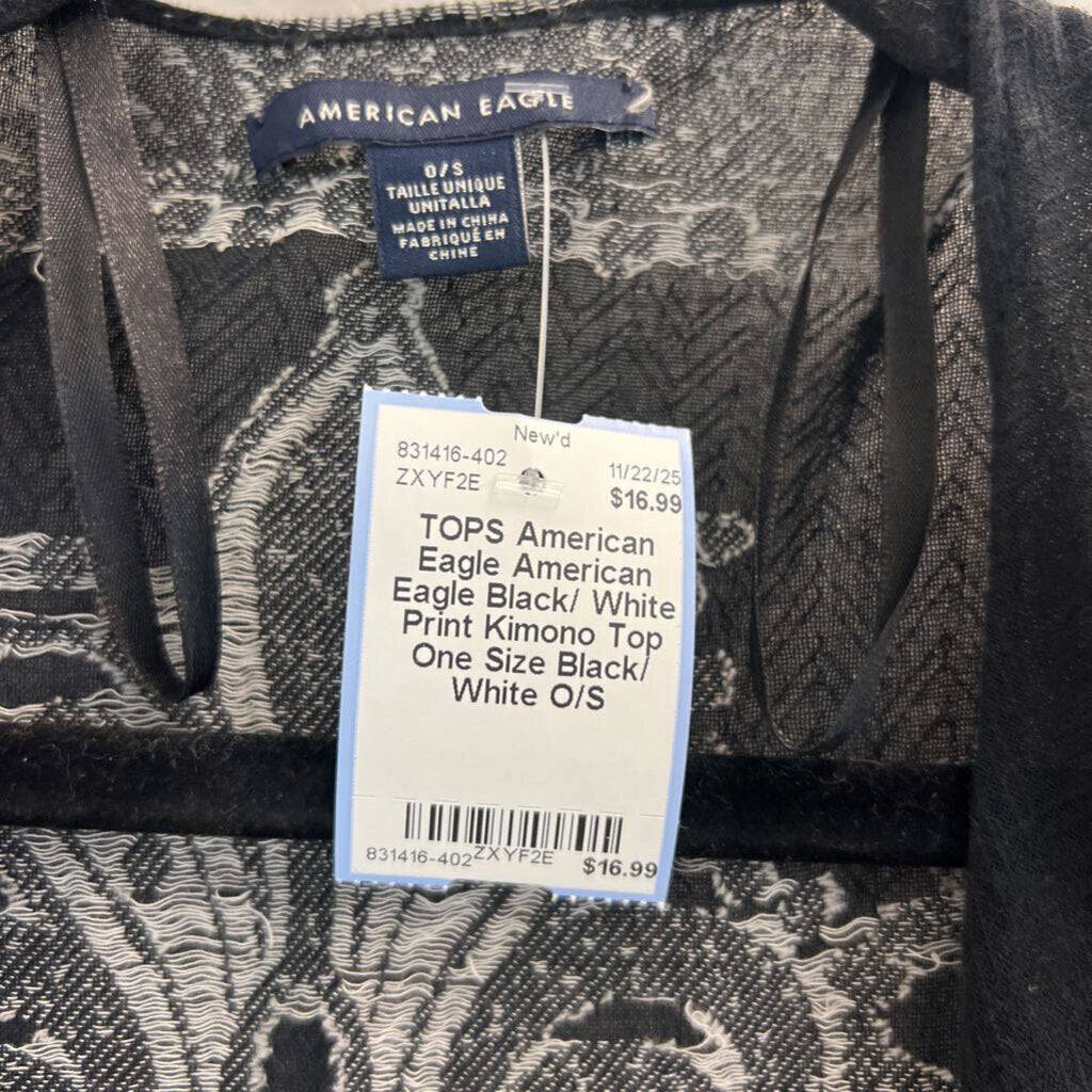 American Eagle Black/ White Print Kimono Top One Size