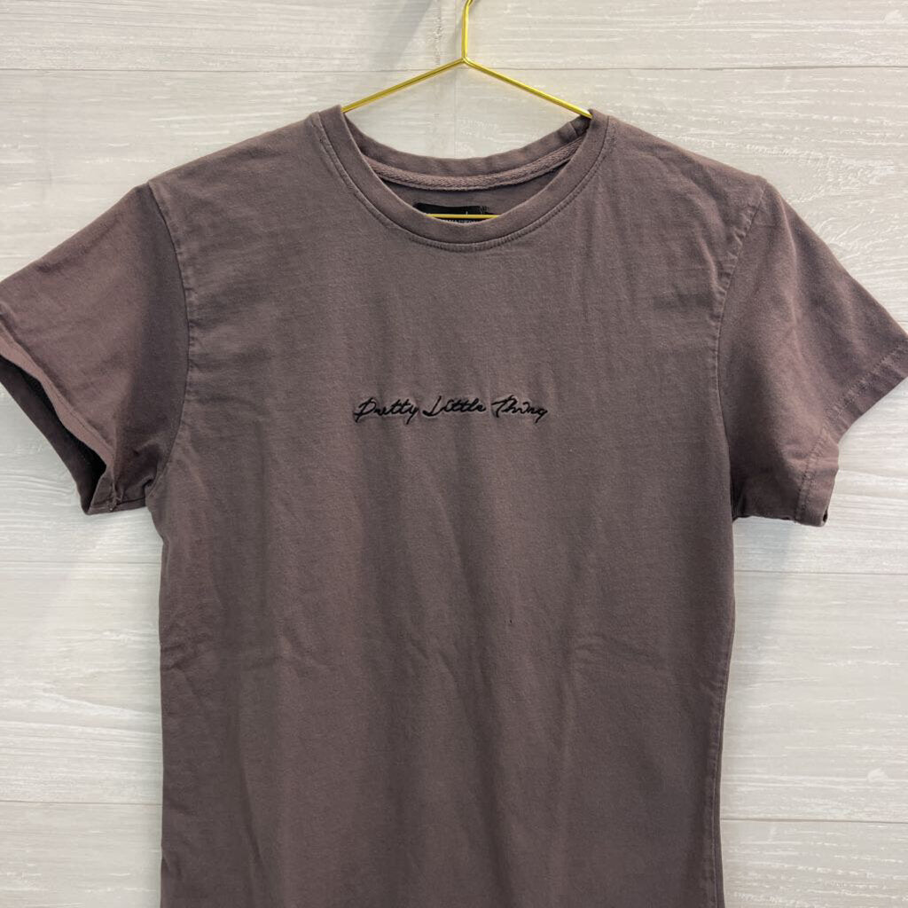 Pretty Little Thing Grey Embroidered Logo Short Sleeve Graphic Tee Small
