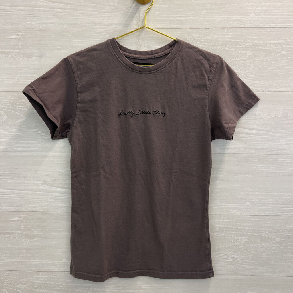 Pretty Little Thing Grey Embroidered Logo Short Sleeve Graphic Tee Small