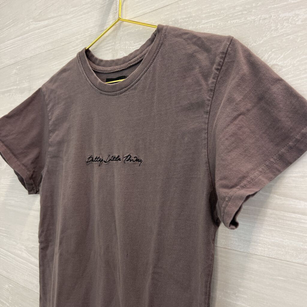 Pretty Little Thing Grey Embroidered Logo Short Sleeve Graphic Tee Small