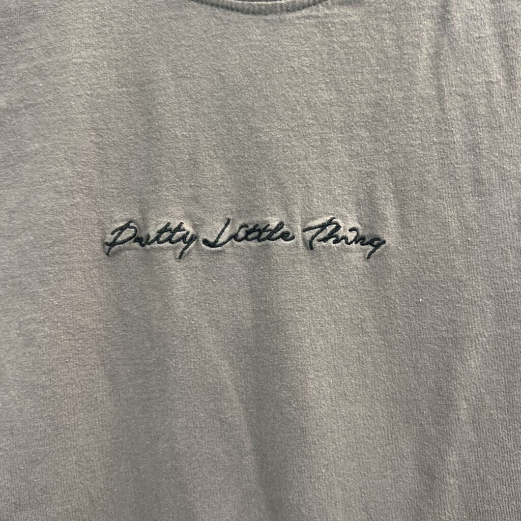 Pretty Little Thing Grey Embroidered Logo Short Sleeve Graphic Tee Small