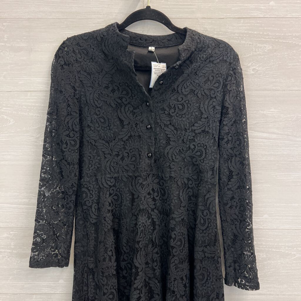 Haokeke Black Lace Long Sleeve Midi Dress Small