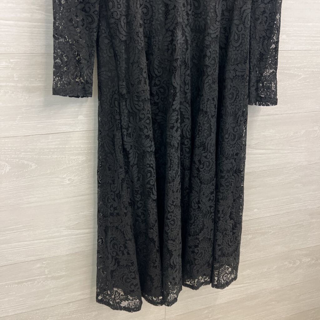 Haokeke Black Lace Long Sleeve Midi Dress Small
