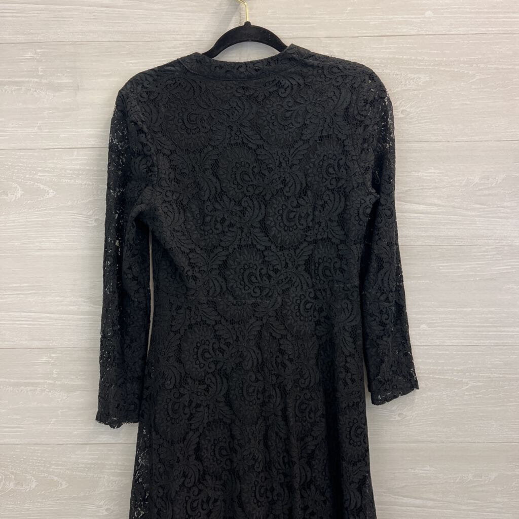 Haokeke Black Lace Long Sleeve Midi Dress Small
