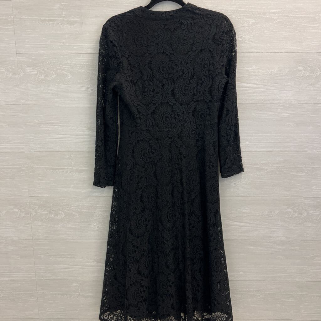 Haokeke Black Lace Long Sleeve Midi Dress Small