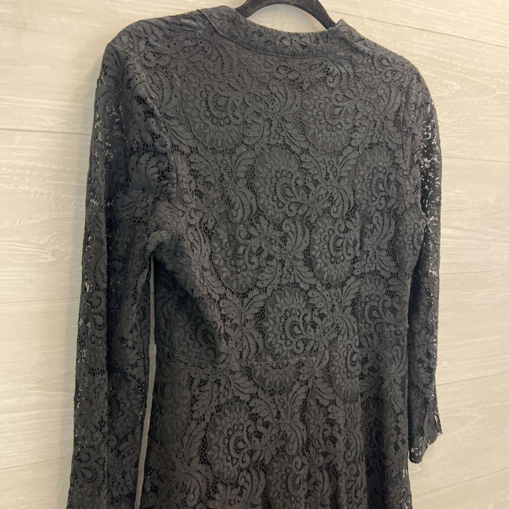 Haokeke Black Lace Long Sleeve Midi Dress Small