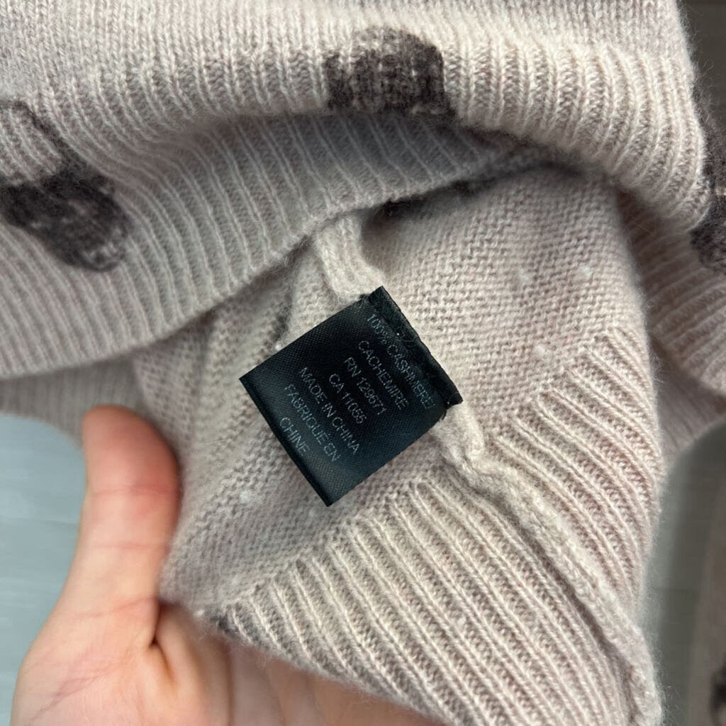 Skull Cashmere 100% Cashmere Mauve/ Black Skull Print Cropped Turtleneck Sweater Extra Small