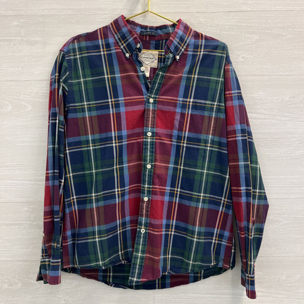 St John's Bay Red/ Multi Plaid Long Sleeve Button Down Top Large