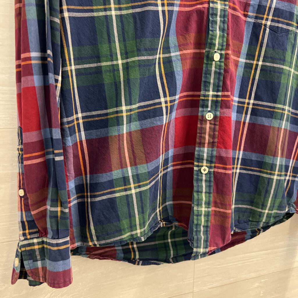 St John's Bay Red/ Multi Plaid Long Sleeve Button Down Top Large