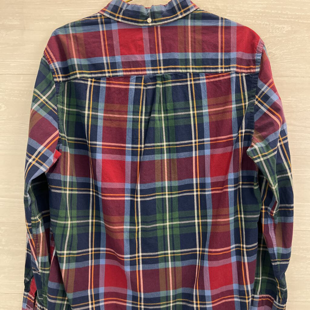St John's Bay Red/ Multi Plaid Long Sleeve Button Down Top Large