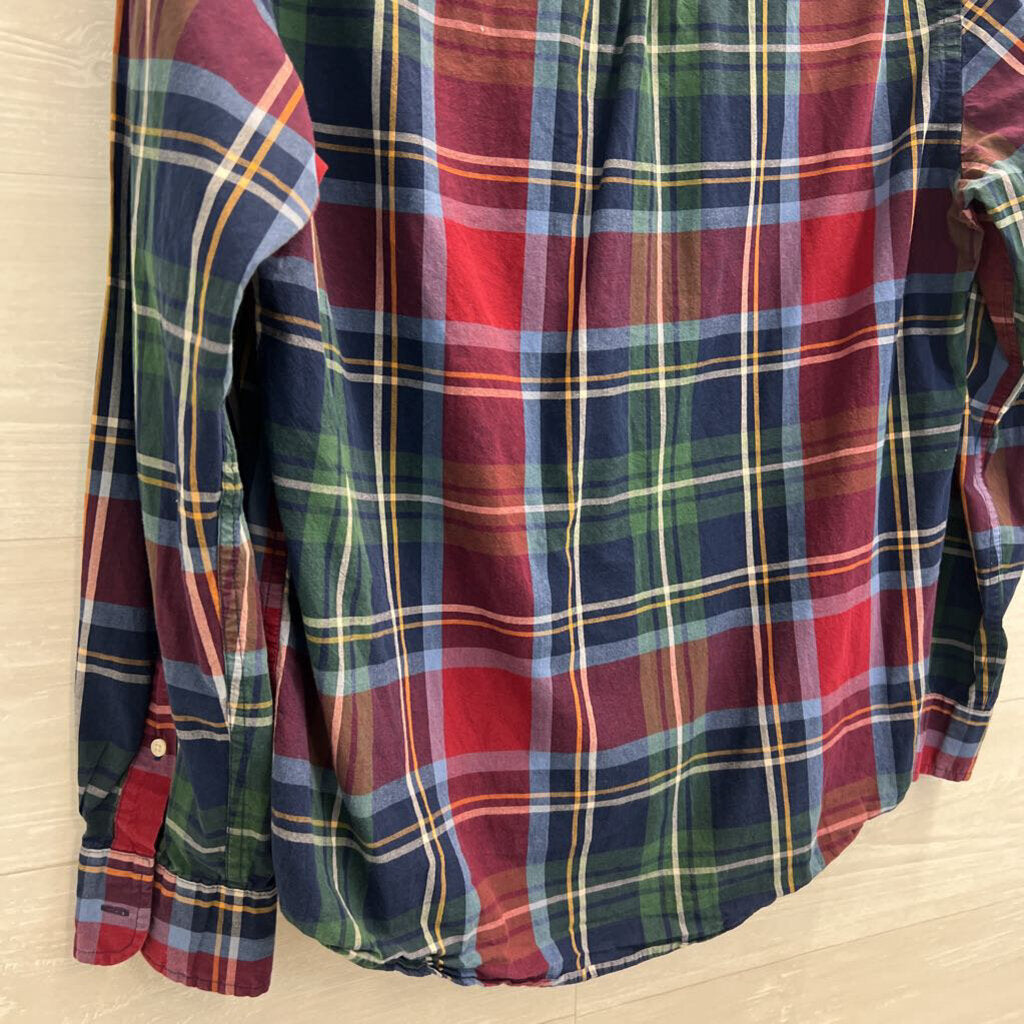 St John's Bay Red/ Multi Plaid Long Sleeve Button Down Top Large