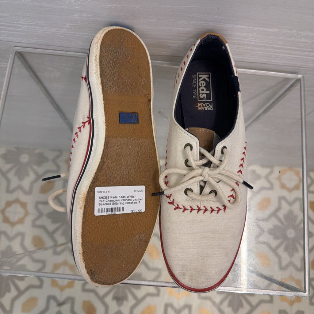 Keds White/ Red Champion Pennant Leather Baseball Stitching Sneakers 7