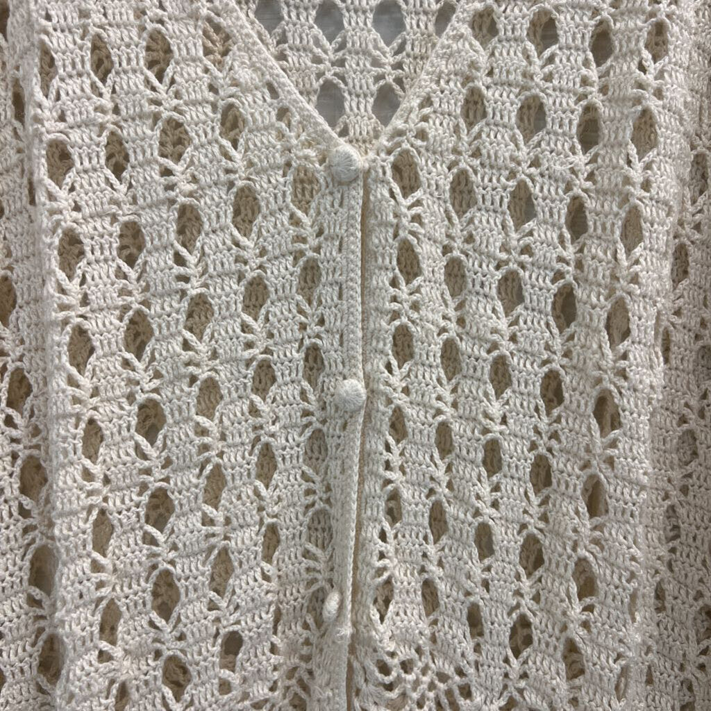 Celina Yang Cream Open Knit Short Sleeve Button Front Top 3X